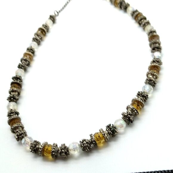 Amber & Clear Beaded Necklace with Silver-tone Spacers - Picture 6 of 15